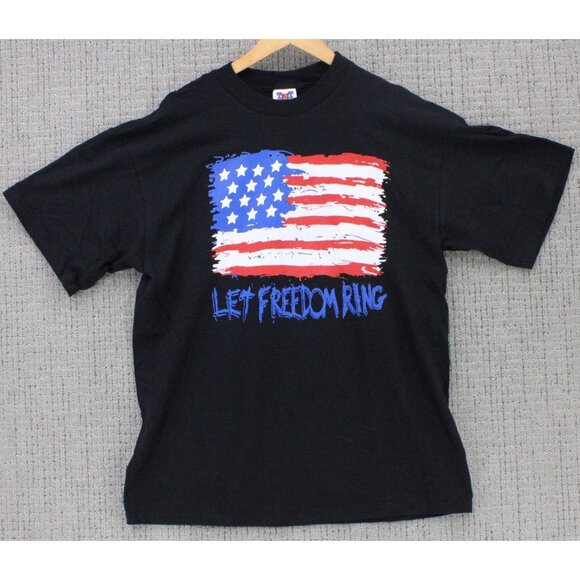 Vintage TNT Shirt Mens XL Black Short Sleeve USA Flag Let Freedom Ring Graphic - Picture 1 of 10